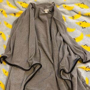 Guess Gray Draped Open-Front Cardigan with Black Trim